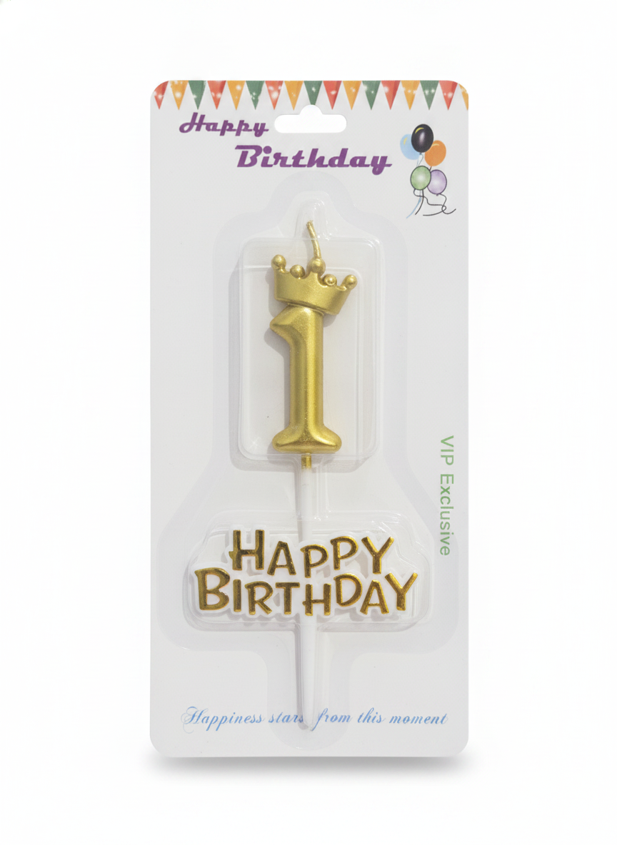 Happy Birthday Golden Crown Number 1 Candle & Topper Set