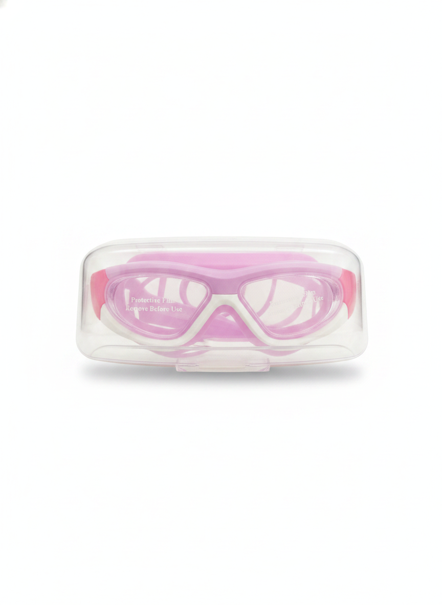Children's Pink Swimming Goggles with Protective Case