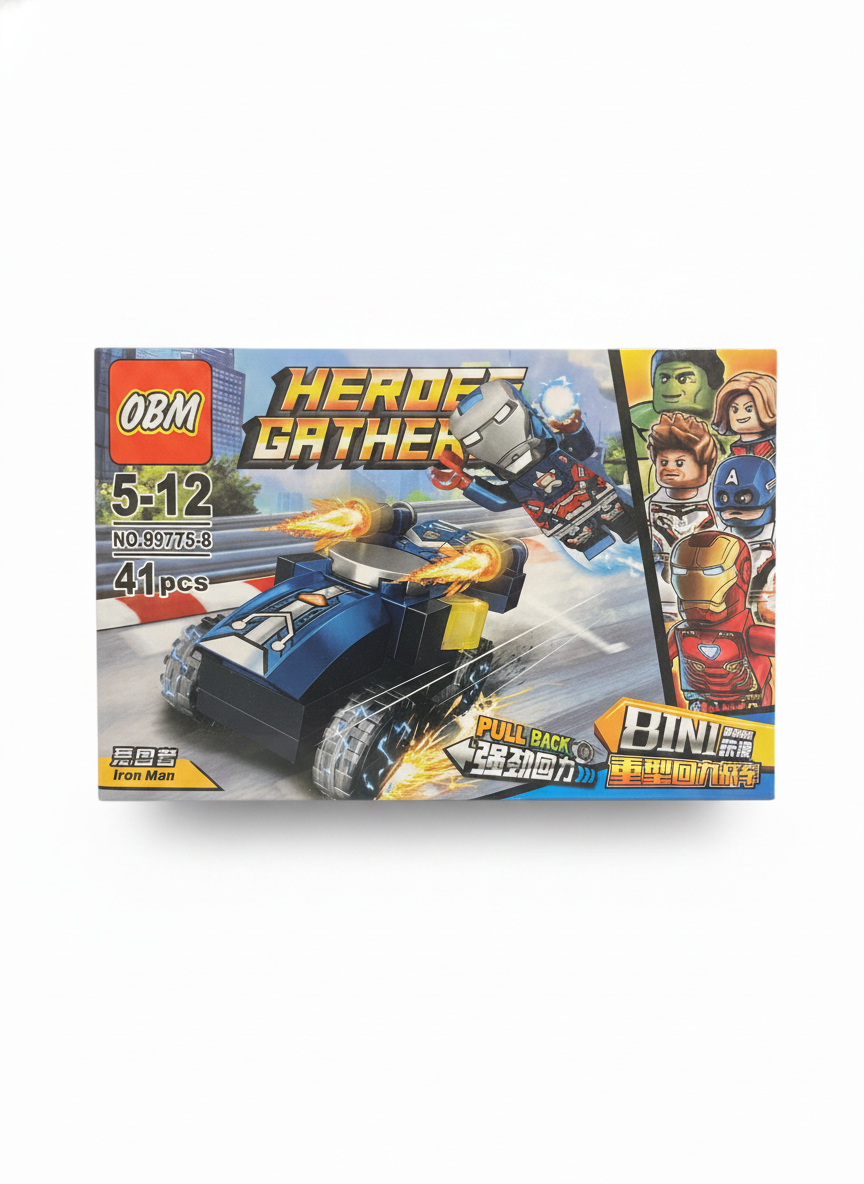 OBM Heroes Gather Iron Man Pull Back Vehicle Building Blocks