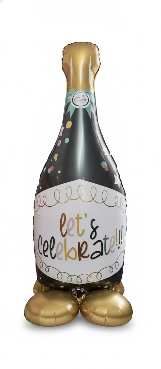 64-inch Large Standing Champagne Bottle Balloon, 1pc Balloon with Wide Base