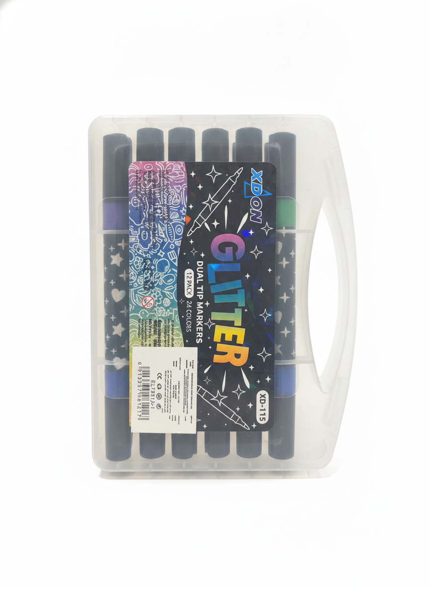 XDDON Glitter Dual Tip Markers (12 Pack / 24 Colors)