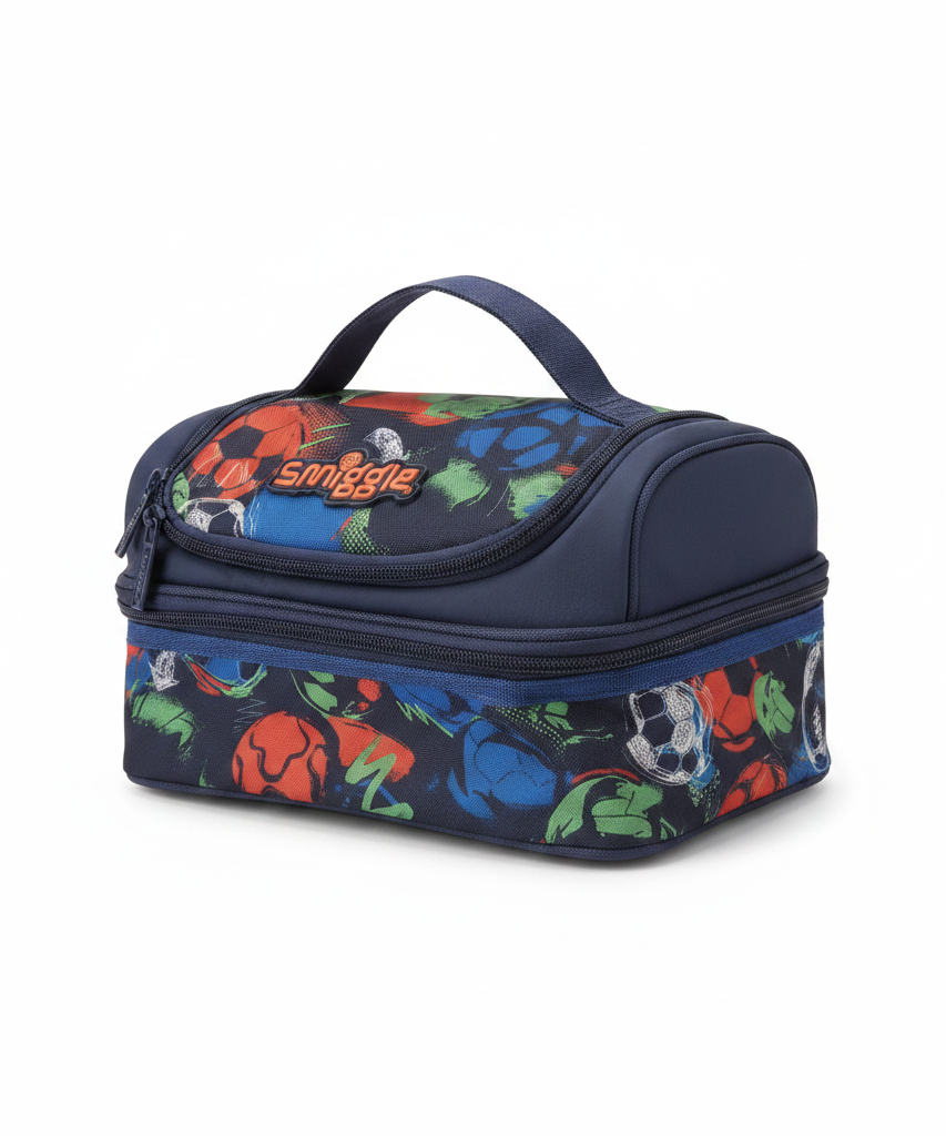 Smiggle Dual Compartment Lunchbox - Soccer/Sports Print