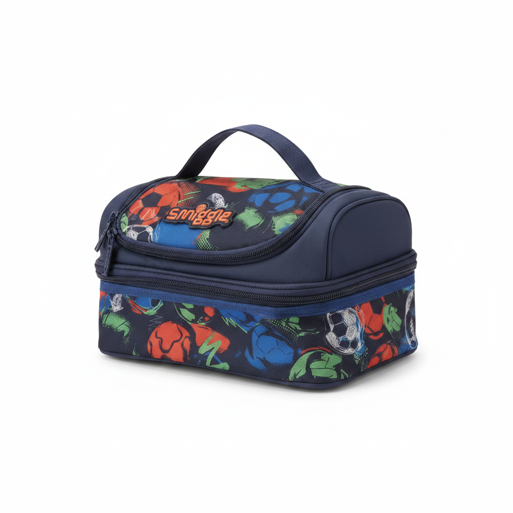 Smiggle Dual Compartment Lunchbox - Soccer/Sports Print
