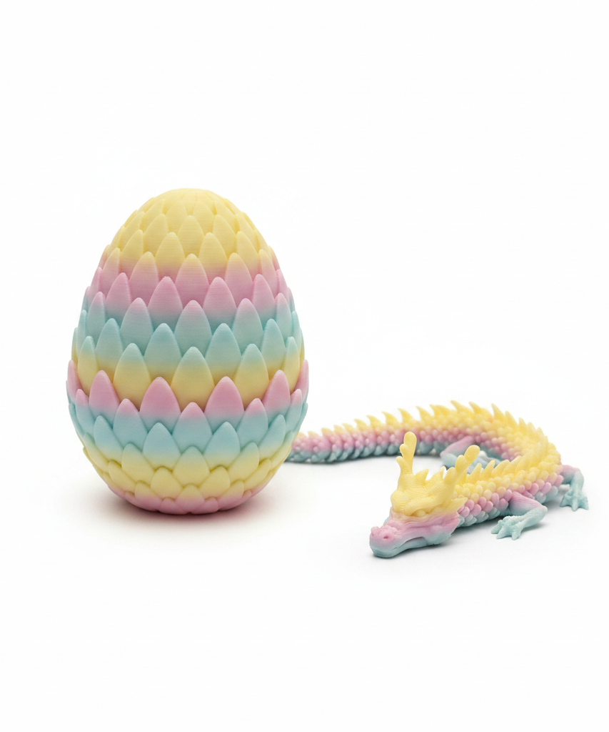 Flexible Articulated Pastel Rainbow Dragon & Egg Toy