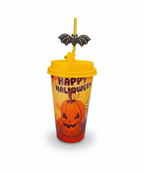 Happy Halloween Jack-O'-Lantern Bat Straw Drink Cup