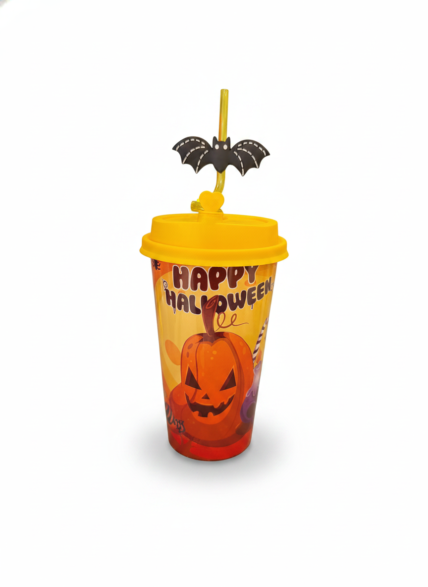 Happy Halloween Jack-O'-Lantern Bat Straw Drink Cup