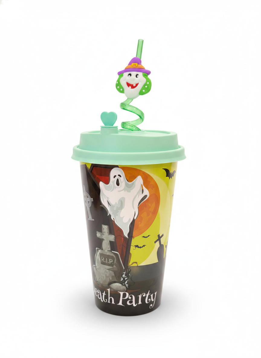 Halloween 'Death Party' Reusable Cup with Witch Straw