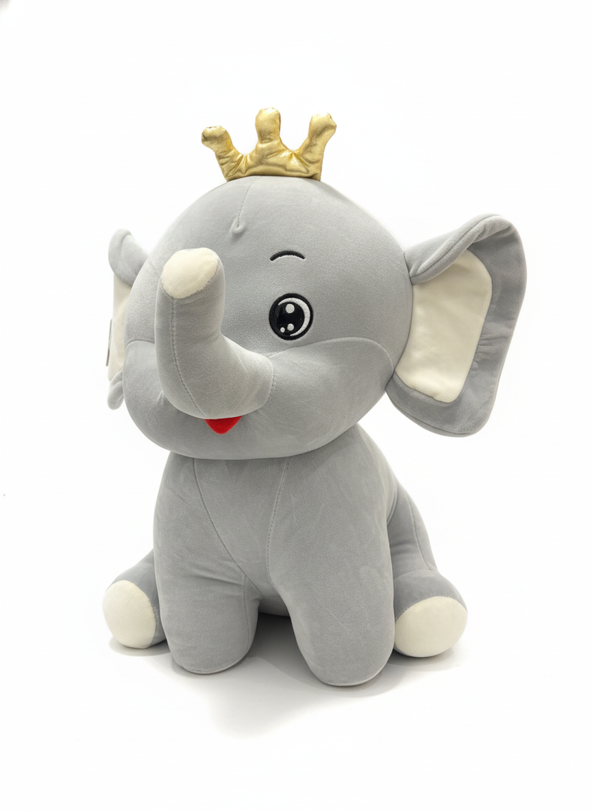 Royal Elephant Plush Toy with Golden Crown (40 cm)