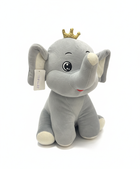 Royal Grey Elephant Plush Toy with Golden Crown (10 cm)