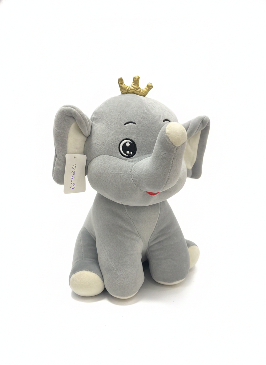 Royal Grey Elephant Plush Toy with Golden Crown (10 cm)