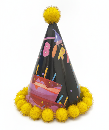 Sparkling Birthday Party Hat with Cake Design