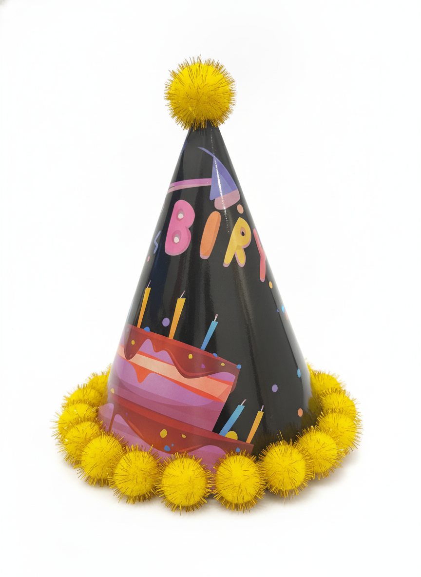 Sparkling Birthday Party Hat with Cake Design
