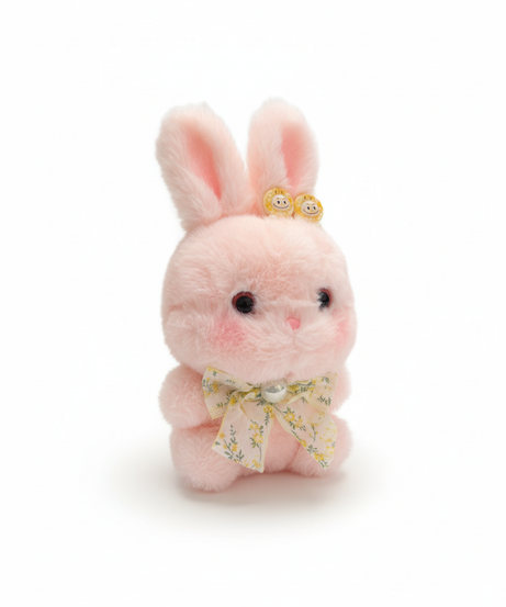 Fluffy Pink Bunny Plush Toy with Floral Bow (20cm)