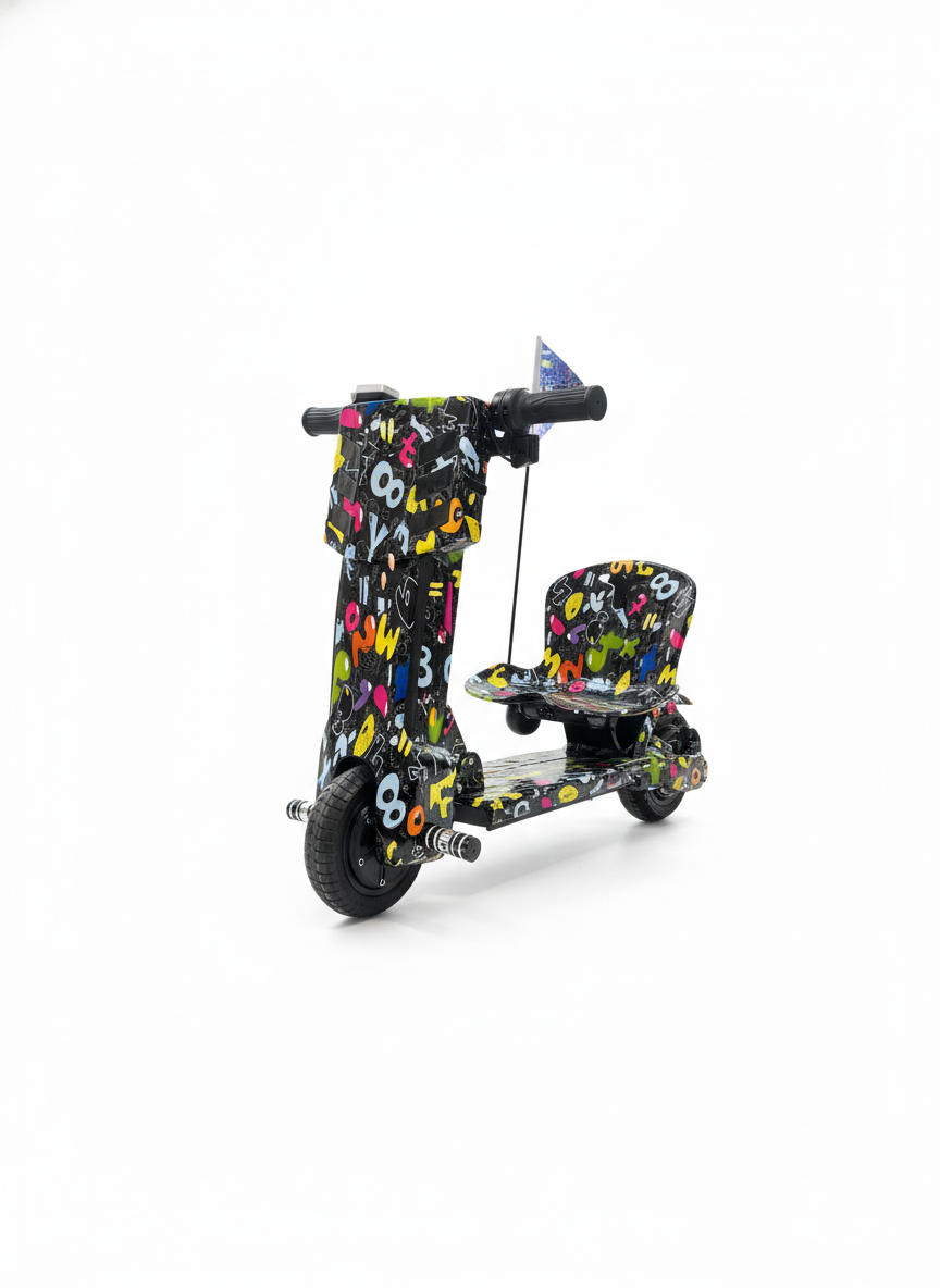 Electric 3-Wheel Drift Scooter with Vibrant Graffiti Art