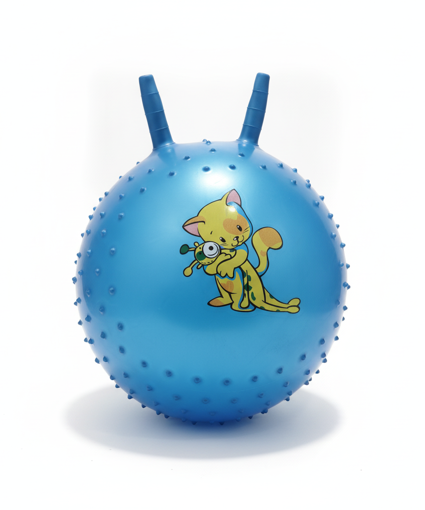 Blue Inflatable Spiky Hopper Ball with Cartoon Cat Design