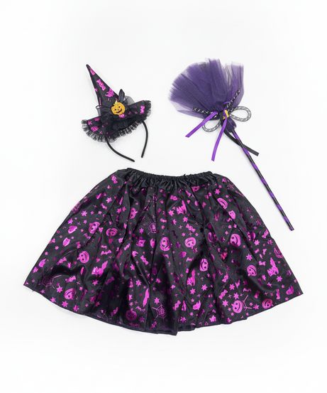 Kids Halloween Witch Costume Set (Hat, Skirt, Broom)