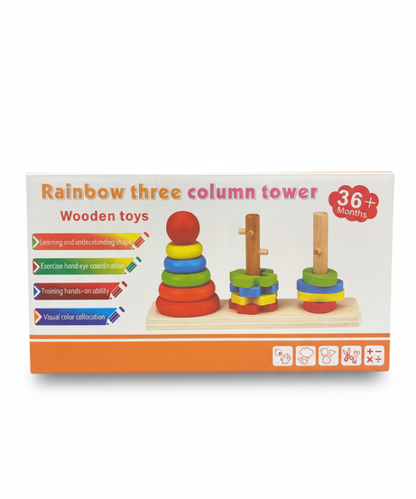 Rainbow Three Column Tower Wooden Toys
