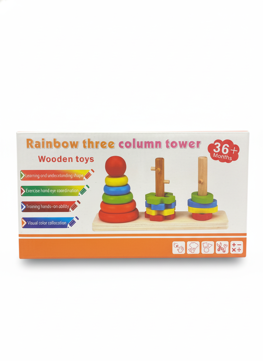 Rainbow Three Column Tower Wooden Toys