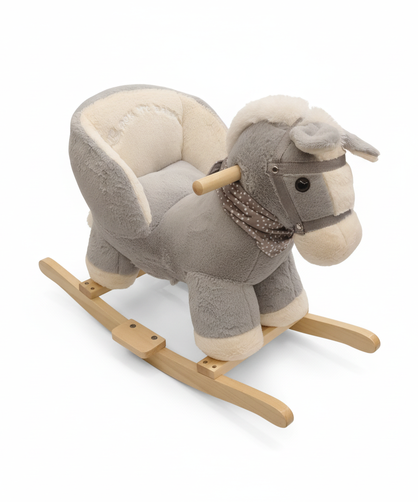 Grey Plush Rocking Horse with Supportive Seat