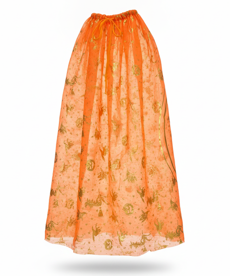 Orange Halloween Witch or Wizard Cape with Gold Stars and Witches