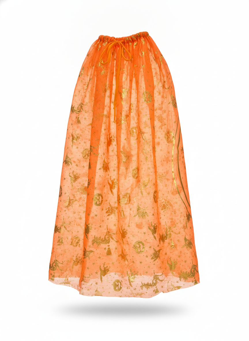Orange Halloween Witch or Wizard Cape with Gold Stars and Witches