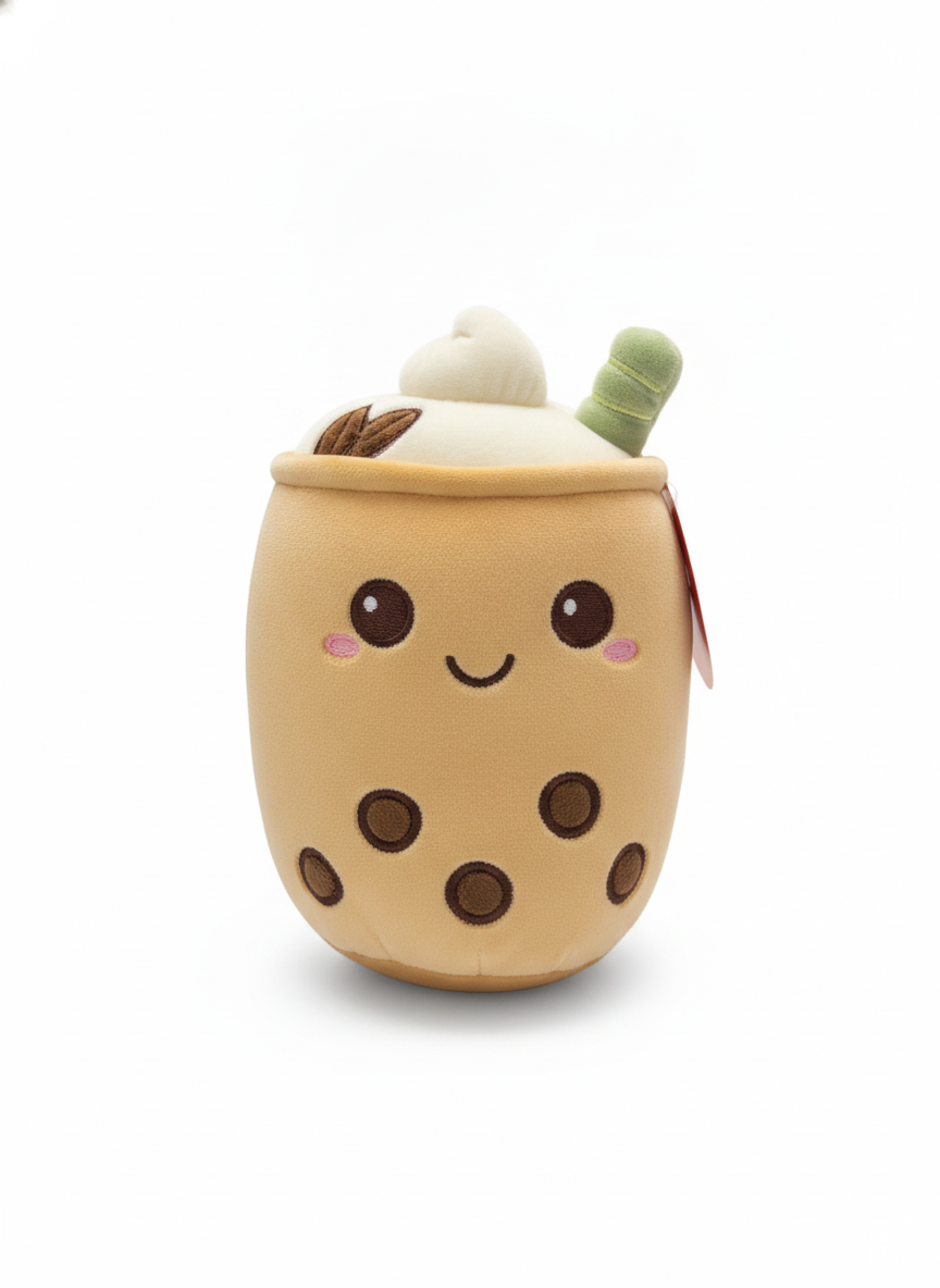 Cute Boba Tea Plush Toy with Embroidered Details