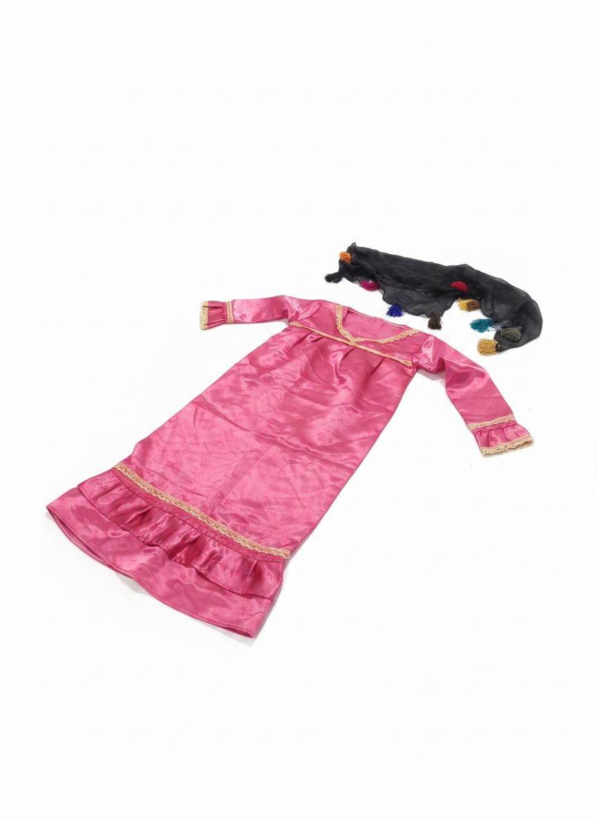 Shimmery Pink Dress-Up Costume with Tassel Shawl