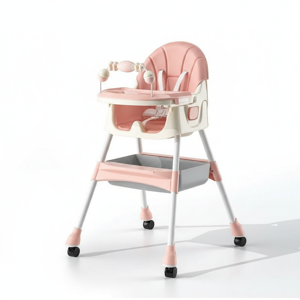 Pink & Cream Adjustable Baby High Chair with Play Bar