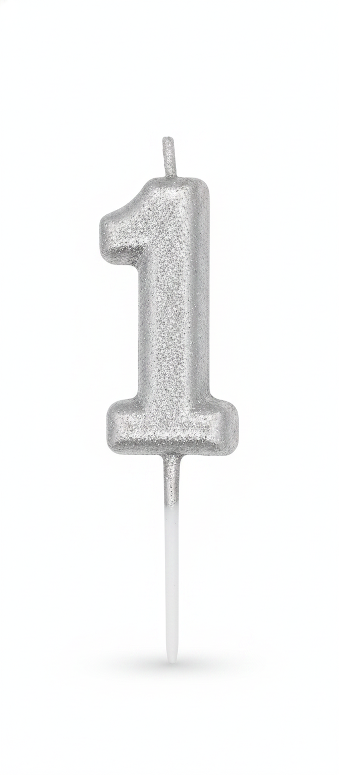 Chamtler's Happy Birthday Number 1 Silver Candle