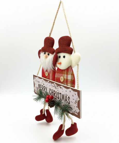 Merry Christmas Santa & Snowman Holiday Door Hanger