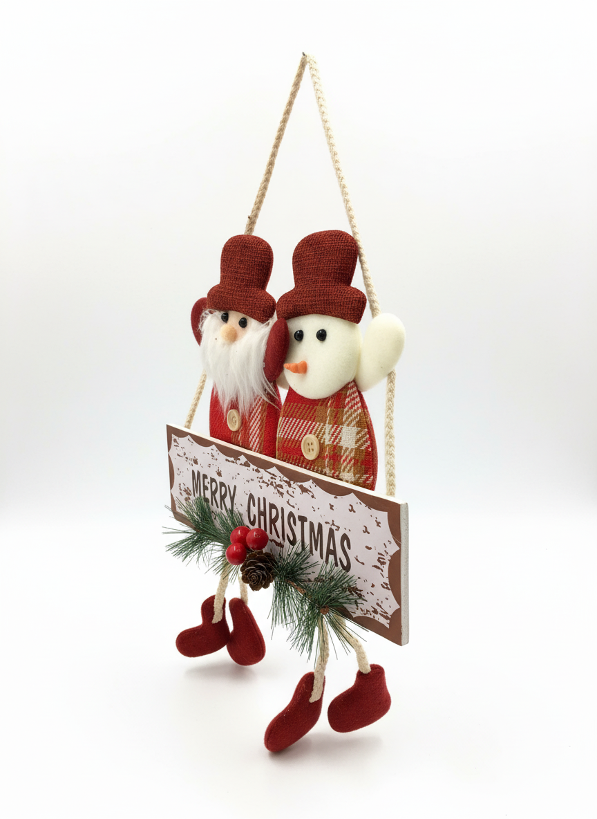 Merry Christmas Santa & Snowman Holiday Door Hanger
