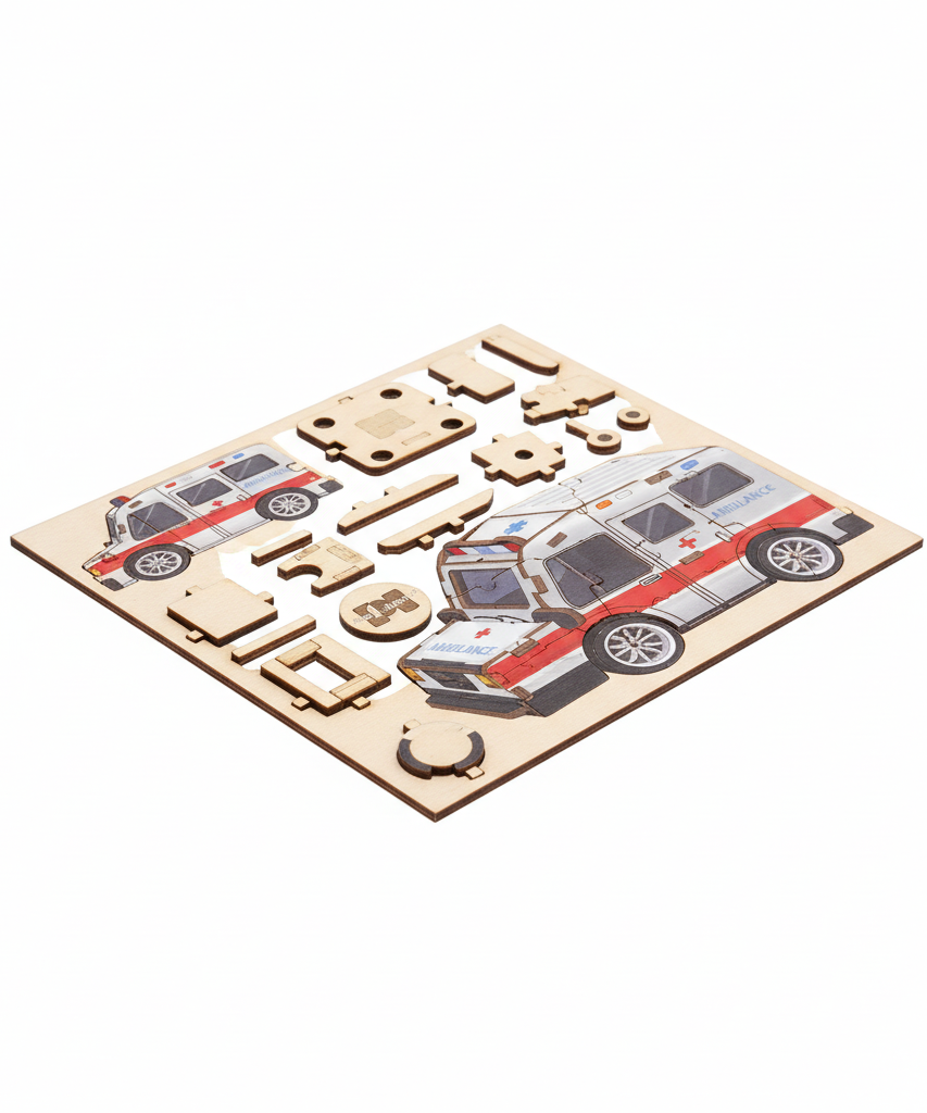 PlayfulMario Mini Vehicle Model Ambulance 3D Wood Puzzle