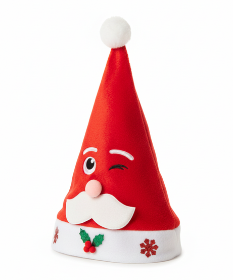Whimsical Winking Santa Face Christmas Hat