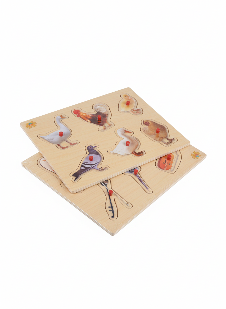 TOY FUN Wooden Peg Puzzles: Farm Animals & Musical Instruments (Set of 2)