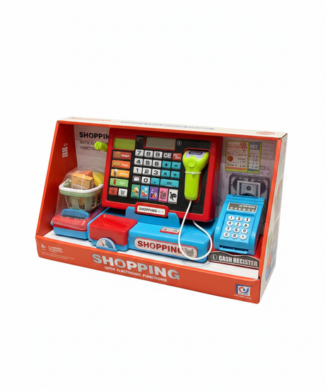 Shopping With Electronic Function Tablet & Cash Register Station With Potato Chips