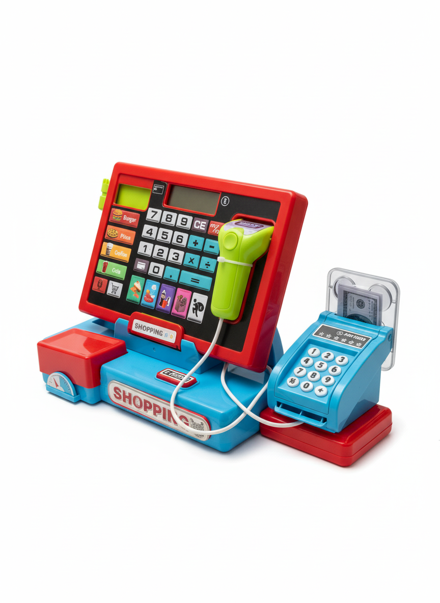 Shopping With Electronic Function Tablet & Cash Register Station