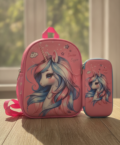Unicorn 'Dream Bigger' pencil case & launch bag
