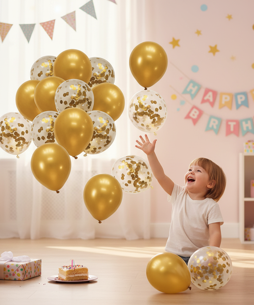 Party Balloon Set - Gold & Confetti (10 PCS)