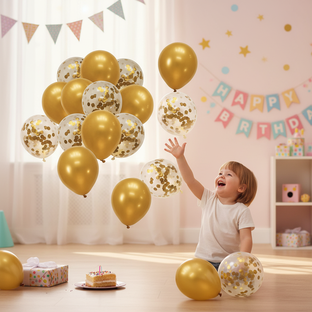 Party Balloon Set - Gold & Confetti (10 PCS)