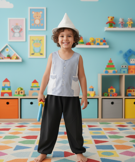Toddler's Striped Vest Outfit with Jogger Pants & Hat Set
