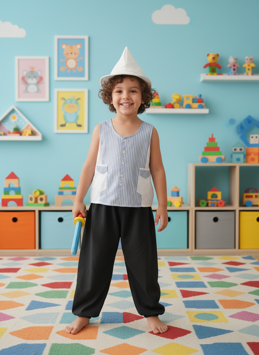 Toddler's Striped Vest Outfit with Jogger Pants & Hat Set