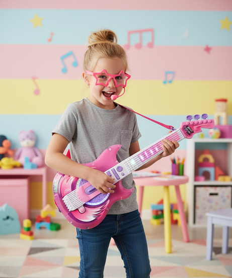 My Music World Brilliant Pink Guitar And Glasses Mic Set