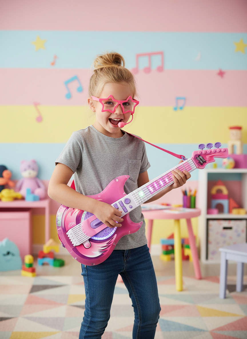 My Music World Brilliant Pink Guitar And Glasses Mic Set
