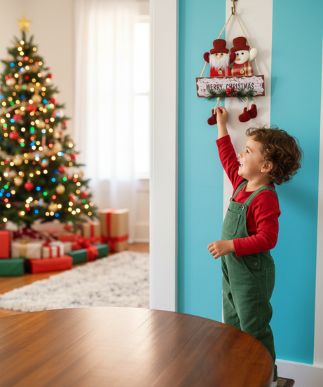 Merry Christmas Santa & Snowman Holiday Door Hanger