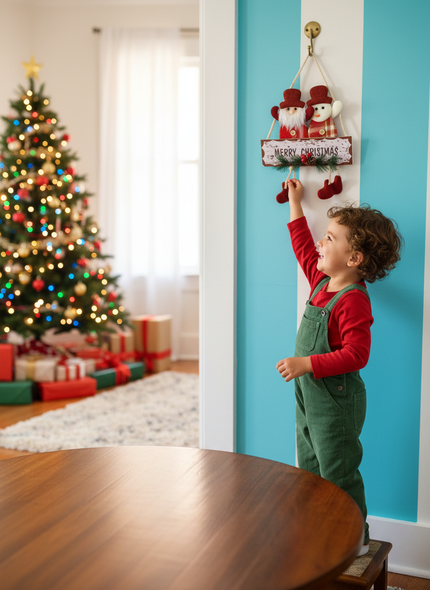Merry Christmas Santa & Snowman Holiday Door Hanger
