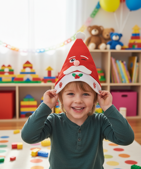 Whimsical Winking Santa Face Christmas Hat