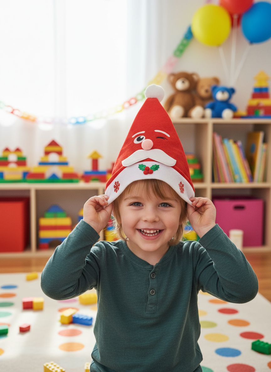 Whimsical Winking Santa Face Christmas Hat