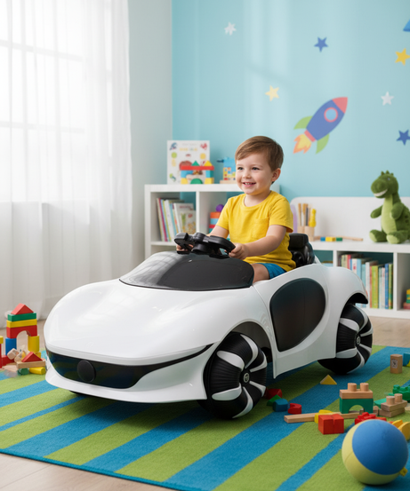 Sleek White Kids' Electric Ride-On Sports Car
