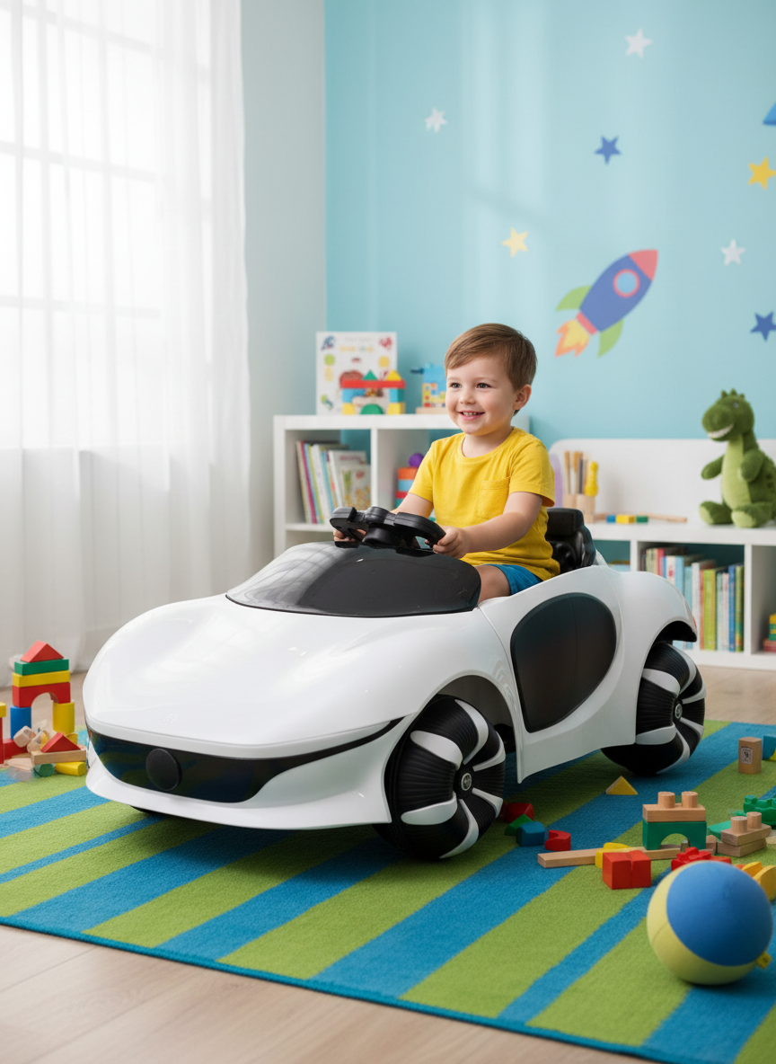 Sleek White Kids' Electric Ride-On Sports Car