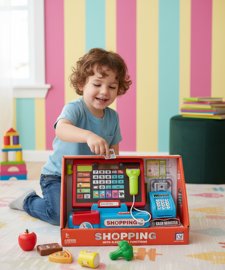 Shopping With Electronic Function Tablet & Cash Register Station